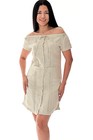 Damen 100 % weiches Leinen traditionelles (4) Taschen Guayabera Kleid-NATUR-LLGD3011