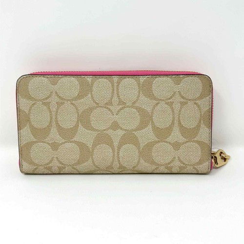 Coach Geldbörse mit langem Reißverschluss in Signature Canvas hell khaki pink C4452 - Bild 2 von 8