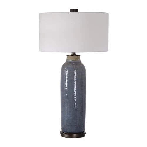 Classic Slate Blue Oil Rubbed Bronze Cylinder Lamp | White Shade Round Coastal - Picture 1 of 7