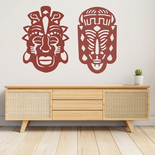 African Safari Masks Set Tribal Faces Wall Mounted Metal Home Art Decor Ornament - Picture 4 of 47