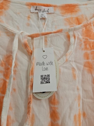 Daisy Island Tie Dye Beach Cover Up Top Pompoms Dress Boho Orange NWT XL - 第 2/9 張圖片