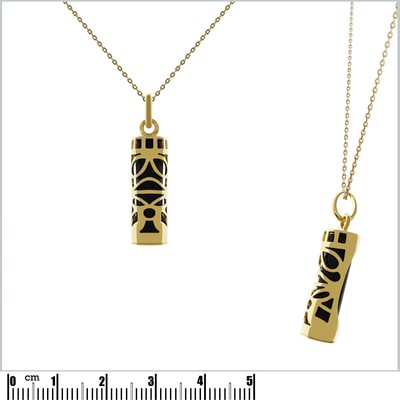 Pendentif Tiki Plaqué Or Avec Onyx Synthétique - Chaîne En Option - Mixte - Neuf étiqueté