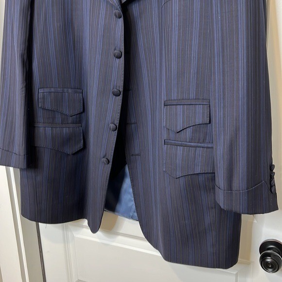 GIANNI VERSACE 濃紺スーツ Gianni Versace Versus 1990s Pinstripe Bespoke Button Double