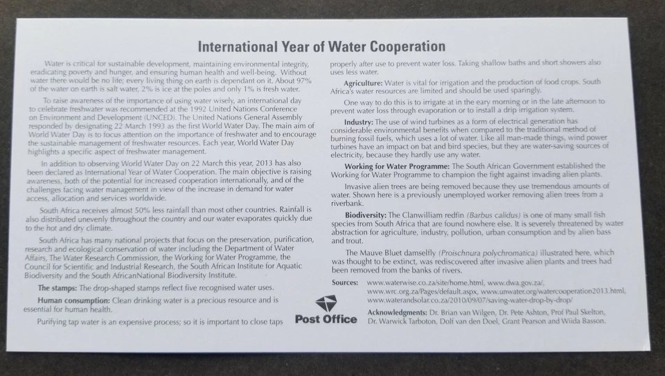 [SJ] South Africa Year Water 2013 Dragonfly Crop Food Fish (FDC) *odd shape - Image 2 of 4