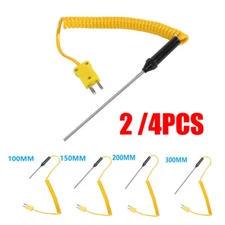 2/4Pcs K-Type Thermocouple Probe Digital Thermometer Steel Sensor Spiral Cable