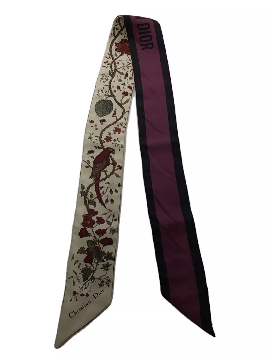 Authentique foulard Christian Dior motif fleurs soie bordeaux 95 x 5,6 cm femme