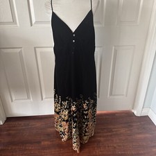 Whimsigoth Womens Velvet Dress XL Babydoll Floral Burnout Smocked Boho Black