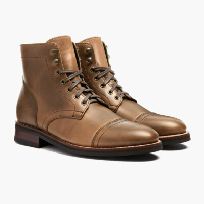 Handgefertigte goldene Herrenstiefel Schnürstiefel Kappe Zehe hoch Knöchel Echtleder Schuhe