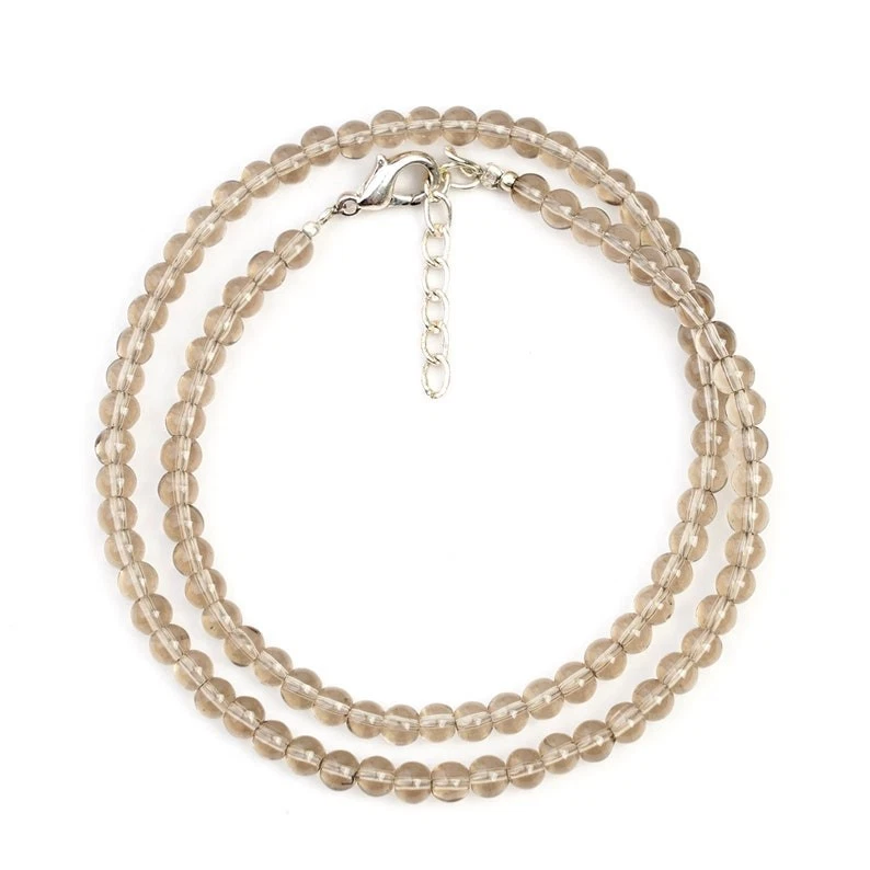 Hermoso Collar Hecho a Mano Cuarzo Ahumado Suave Redondo 4-6MM Piedras Preciosas Cuentas 18" Foto 2 de 4