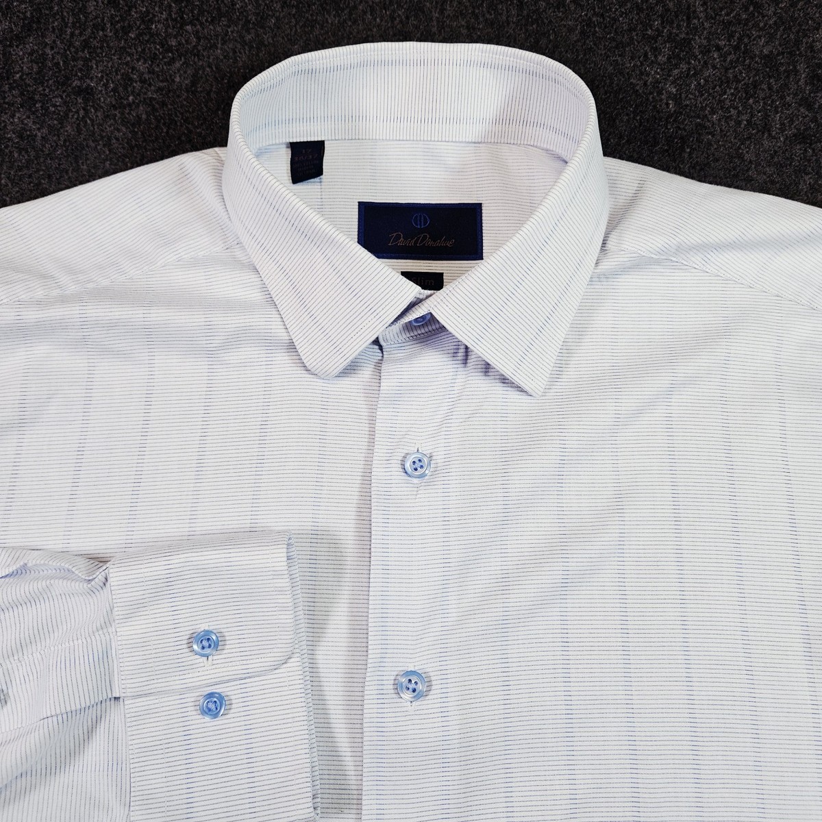david donahue white dress shirt David Donahue Men's White Micro Dot Dress Shirt 17 36/37 Slim Long Sleeve