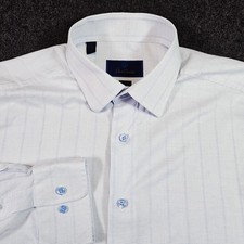 David Donahue Men's White Micro Dot Dress Shirt 17 36/37 Slim Long Sleeve