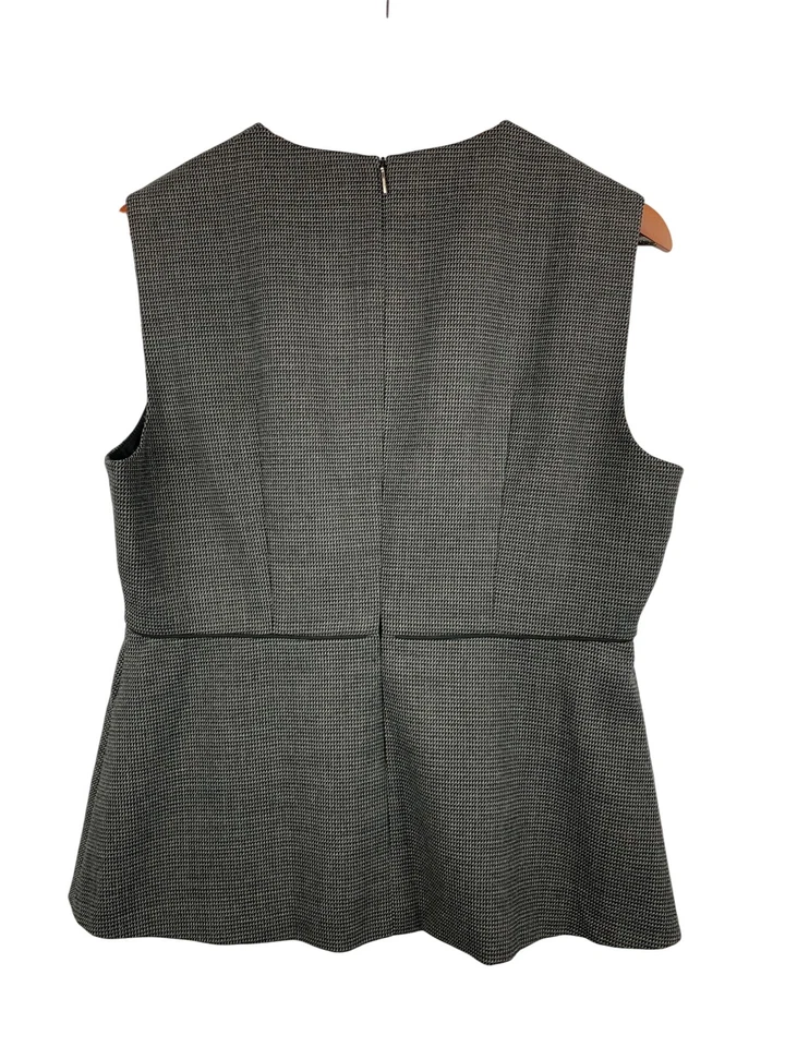 Top de mujer Hugo Boss sin mangas peplum talla L blanco y negro patrón de pata de gallo Foto 3 de 4