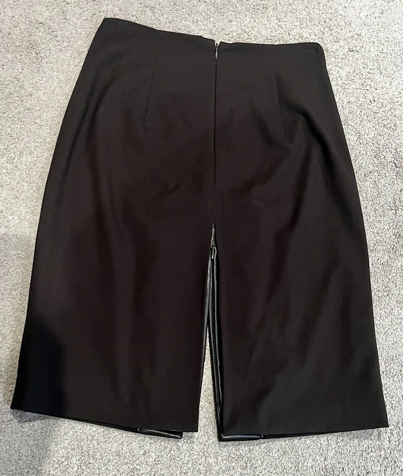 Falda Lápiz Elie Tahari Marrón Oscuro, DETALLES DE CUERO Y CREMALLERA, Totalmente Forrada, Talla 8 Foto 3 de 4