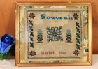 Antique French Sampler Glass Micro Beads Embroidery Framed 1886 -Ships DDP to US