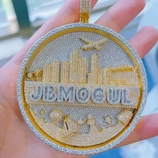 6Ct Round Cut Moissanite Medallion Name Custom Pendant 14k Two Tone Gold Plated