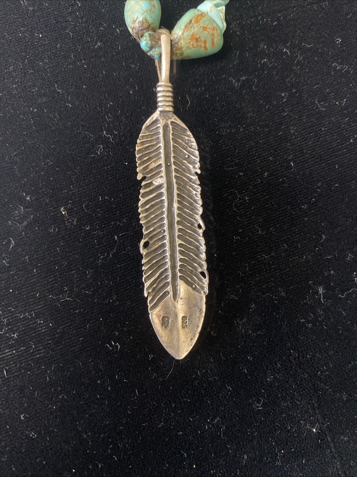 Native Made Turquoise Chip Eagle And Feather Pend… - image 8