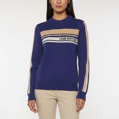 Louis Vuitton Blue Signature Intarsia Knit Cashmere Crewneck Pullover S