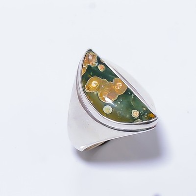 Rainforest Jasper - Australia 925 Sterling Silver Handmade Ring s.8.5 A372