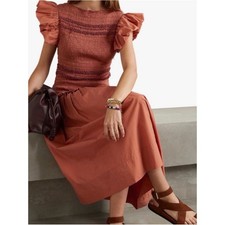Ulla Johnson Madeline Ruffled Smocked Cotton-Jersey Midi Dress - Size 4