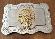 Indian Chief Belt Buckle Native American Headdress Country Western Japan Made