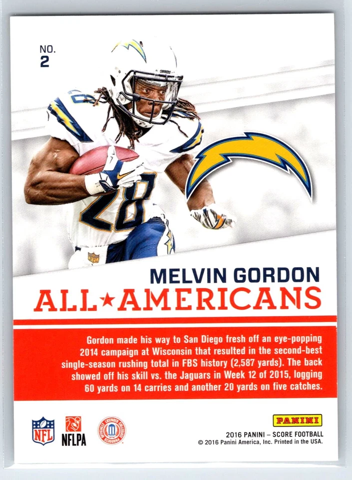 2016 Score Melvin Gordon All-Americans Insert Gold Parallel #2 - Image 2 of 2