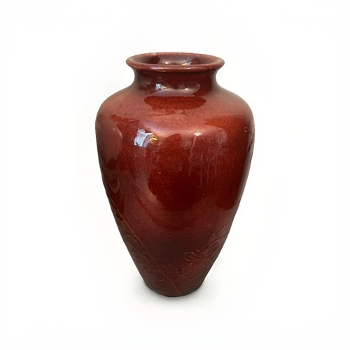 Vintage 1948 Rookwood Vase #6855 Bleeding Heart Freesia Oxblood Red 10.5"