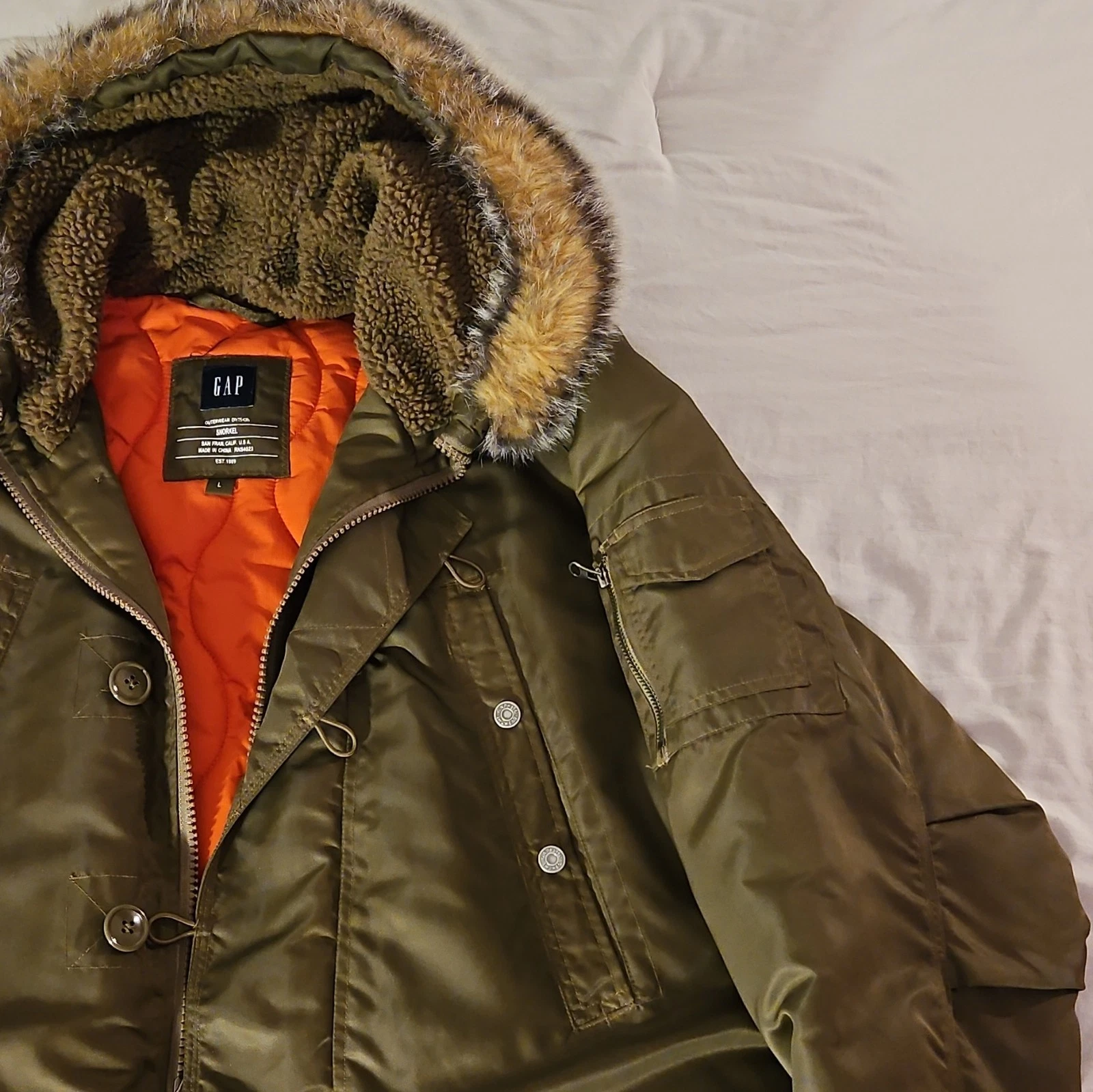Vintage Y2k GAP Hooded Parka Snorkel Men's L Army Green image 5