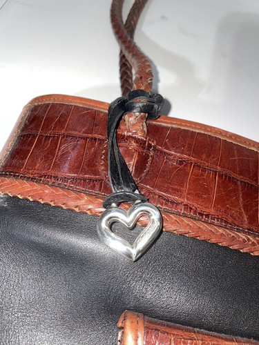 BRIGHTON HANDBAG Brown Croc Embossed Trim Black Leather Purse - Picture 6 of 8