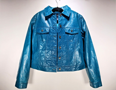 90s〜00s old gap leather short jacket Vintage GAP Leather Jacket Teal Blue Women's XL 2000 Genuine