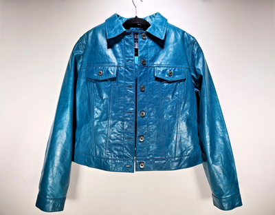 Vintage GAP Leather Jacket Teal Blue Women's XL 2000 Genuine