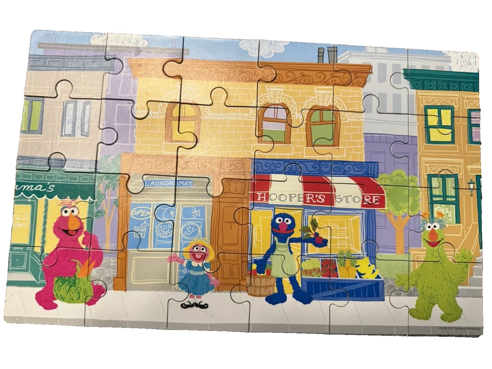 Sesame Street Puzzles 4 Rompecabezas Completos Caja de Almacenamiento de Madera con Divisores 2011-12 Foto 3 de 4