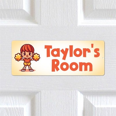 Personalisiertes Aluminium Türschild Cheerleader Cartoon. Jungen, Kinderzimmer Plakette