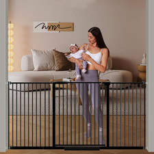 Extra Wide Baby Gate Ultra Narrow Spacing 30.11-77.36" Pressure Mounted Double L