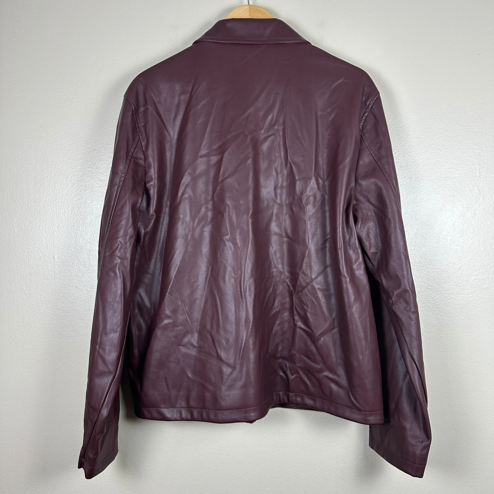 JF J. Ferrar Men's Large Jacket Burgundy Faux Leather Full Zip NEW image 2