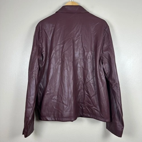 JF J. Ferrar Men's Large Jacket Burgundy Faux Leather Full Zip NEW image 2