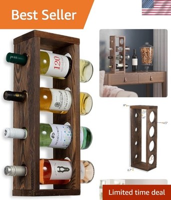 Multi-Functional Wall-Mounted Wine Rack - 4-Bottle Rustic Holder in Walnut