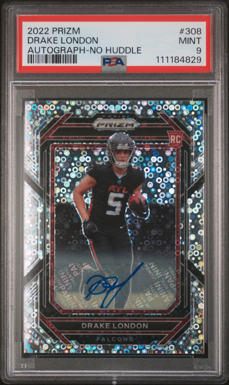 2022 Panini Prizm #308 Drake London Autograph-No Huddle PSA 9