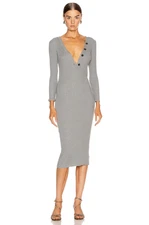 ENZA COSTA Cashmere Poorboy Rib Long Sleeve Henley Midi Dress SmokeM $275 E1 309