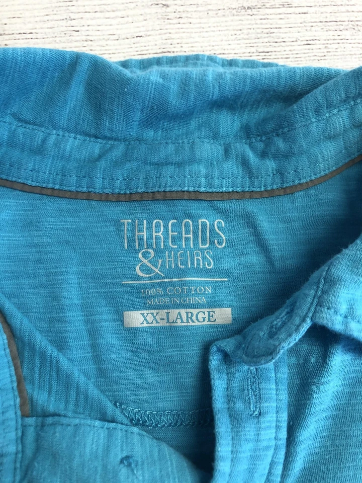Camisa Polo Threads & Heirs Para Hombres 2XL Azul Algodón Slub Manga Corta Cuello Suave Foto 3 de 4