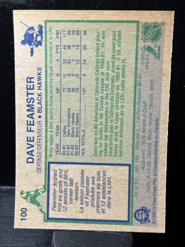 Dave Feamster #100 1983-84 O-Pee-Chee Chicago Blackhawks - Image 2 of 2