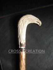 Hand Carved Eagle Head Wooden Walking Cane Unique Hardwood Stick Gift