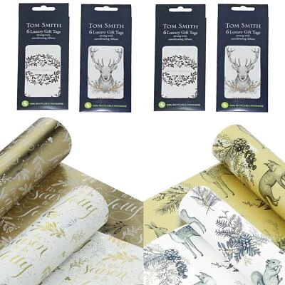 Tom Smith Christmas 4 x 4M Gift Wrap and 24 Tags - White and Gold