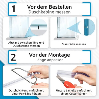 Duschdichtung 2x100 Cm – Für Duschtüren 5-8 Mm, Aus PVC, Wasserdicht & Einfach Zu Montieren