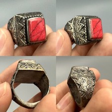 Stunning Rare Ancient Roman Unique Coral Stone Rare Old Ring
