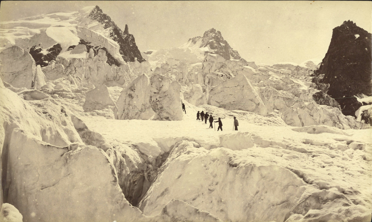 Tirage Photo Ancien Original - Alpes, Alpinistes Sur Un Flanc De Montagne - C.1890