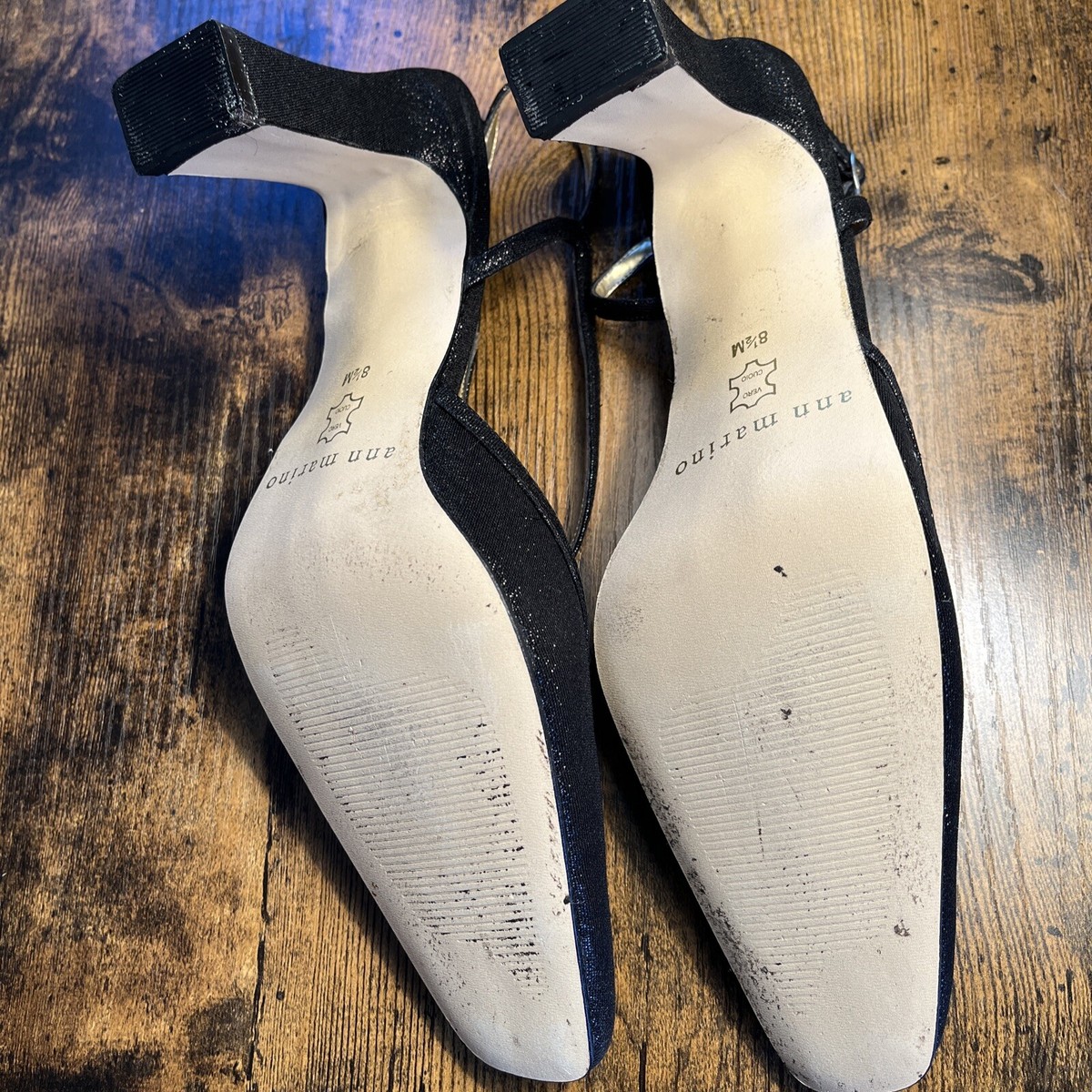 Vintage Ann Marino Black Evening Shoes Strappy Block High Vintage Ann Marino Black Evening Shoes Strappy Block High