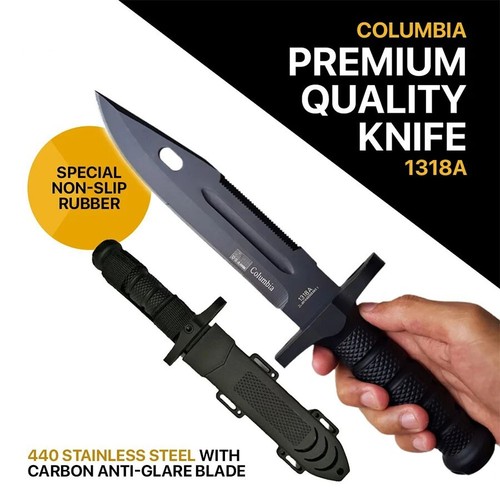 COLUMBIA Fixed Blade Knife Large Bowie Camping Hunting Survival Pocket