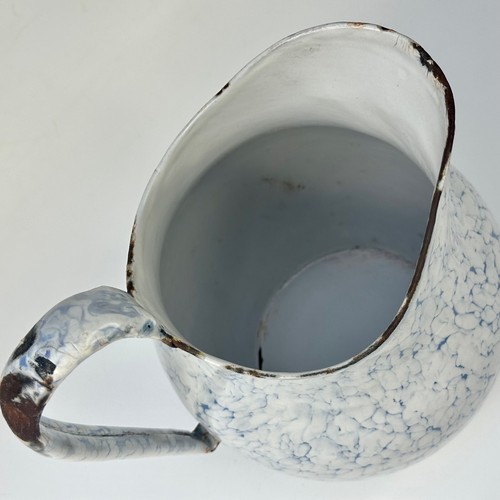 Antique French Country Kitchen Marbled Blue & White Enamel Jug Pitcher - Picture 3 of 16