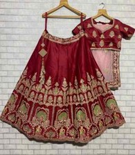 Reception Wear Malay Satin Silk Red Lehenga Choli With Dupatta For Women