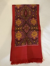 Signed Rossisci Vintage Oblong Scarf Retro Mod -Red Multi Fringe